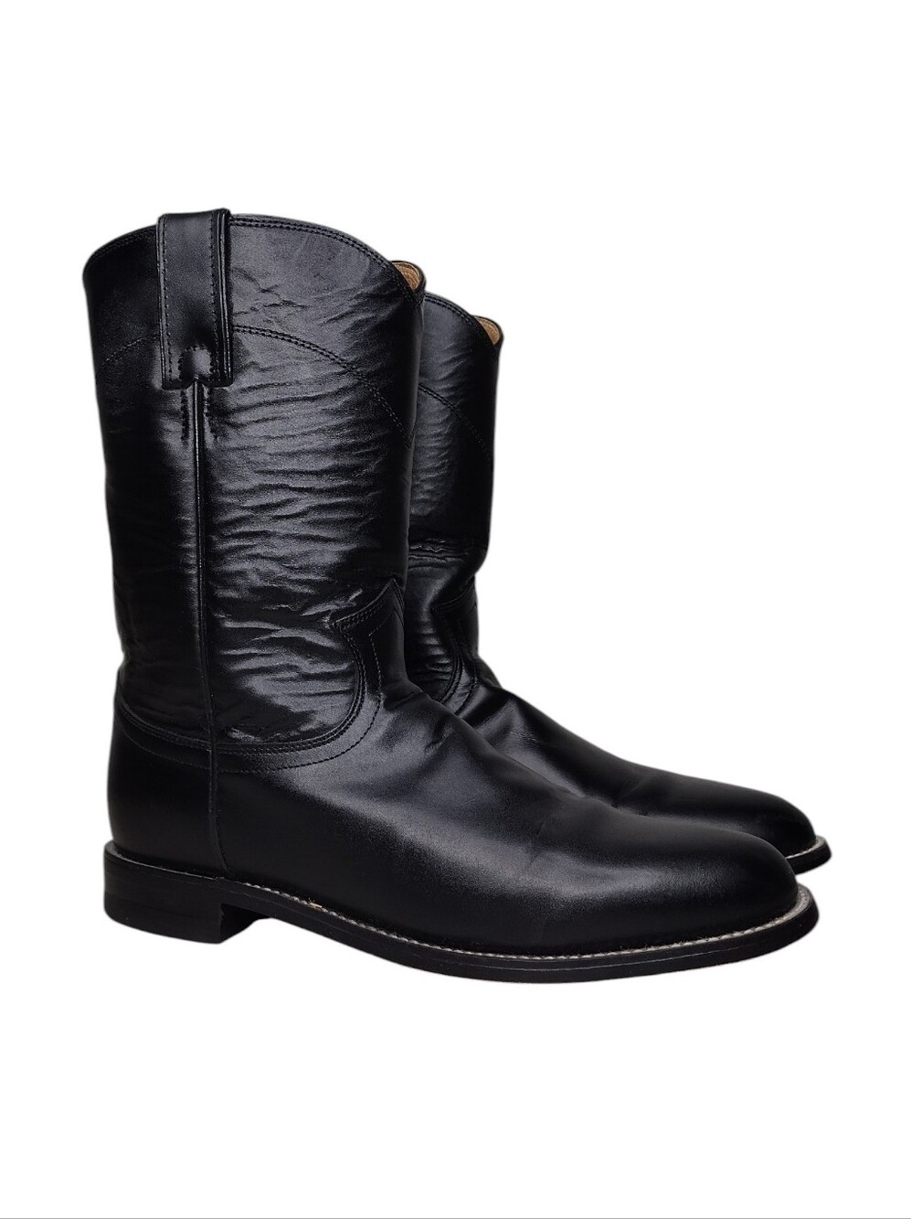 Justin Boots Vintage Black Leather Cowgirl Rodeo Western Heeled Boots Sz 8.5B